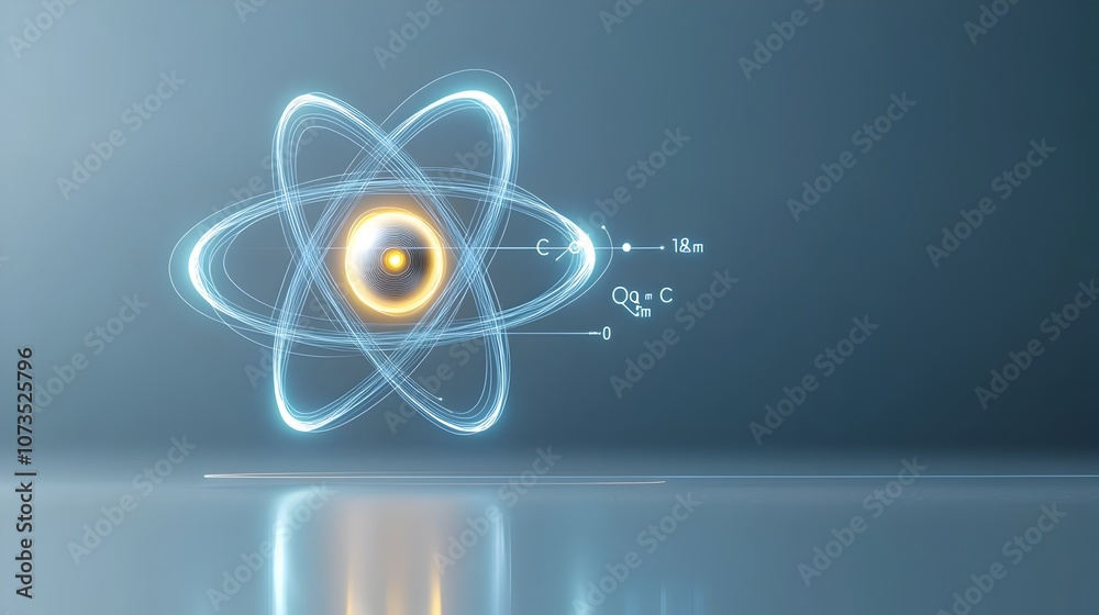 Aufkleber Detailed 3D Rendering of an Atom s Glowing Orbital Structure Centered in a Sleek Professional Minimalist Layout