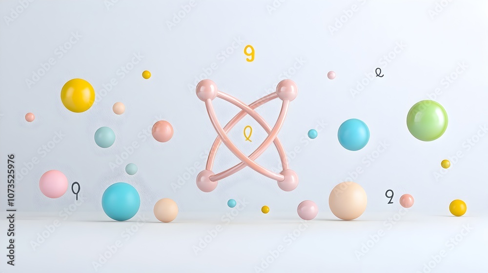 Aufkleber Beautifully detailed atomic structure with soft pastel colors and a simplified background designed for educational visuals and presentations on physics chemistry and molecular sciences