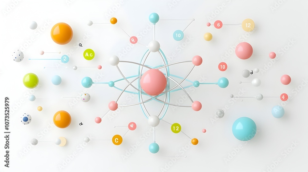 Leinwandbilder detailed and visually appealing atomic structure featuring soft pastel colors and a simplified backg