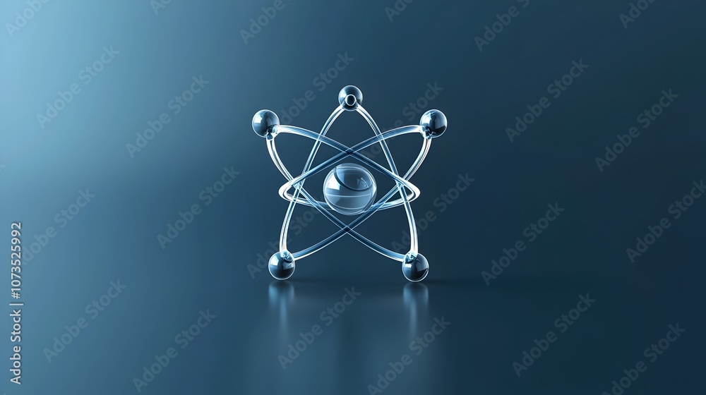 Poster Streamlined 3D Render of an Atom with Modern Simplified Electron Paths and a Radiant Central Core Isolated on a Clean Minimalist Background  Conceptual Science and Technology