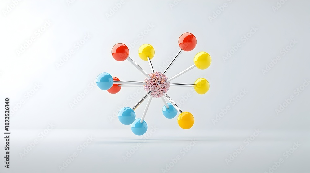 Poster Stunning 3D visualization of an atomic model showcasing the intricate structure of the nucleus and surrounding electron shells in vivid colors and high definition