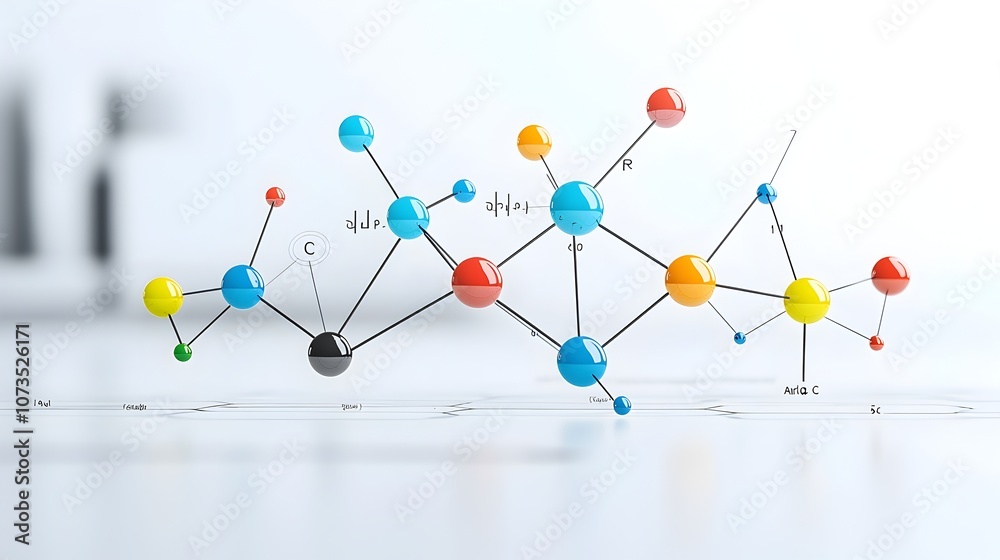 Poster Visually striking 3D rendering of an atomic model featuring vibrant colorful pathways for electron orbits set against a clean white background for an impactful scientific and technological aesthetic