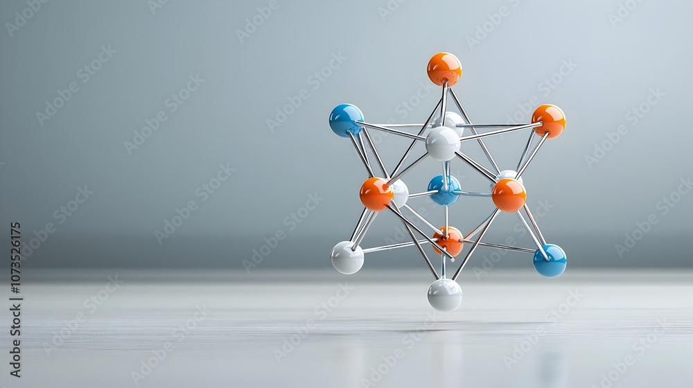 Poster Striking 3D visualization of an atomic model displaying the nucleus and electron shells in vivid colors and remarkable detail