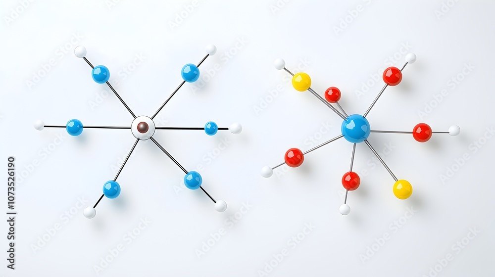 Aufkleber Detailed and Colorful 3D Visualization of an Atomic Structure with a Prominent Nucleus and Distinct Electron Shells Showcasing the Complex Composition of Matter at the Molecular Level