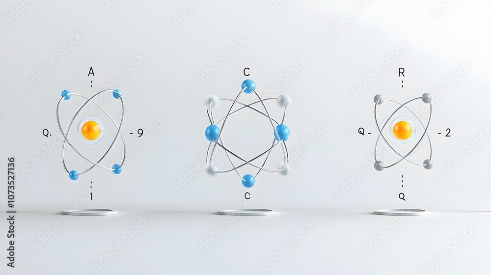 Aufkleber Detailed 3D atomic representation with layered shells depicting the precise placement of electrons and nucleus particles visualizing the complex subatomic structure of an atom