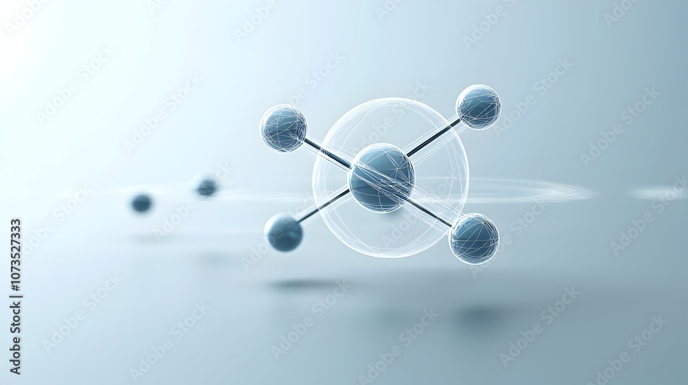 Poster Detailed 3D atom model showcasing the internal structure with transparent electron orbitals and a clearly visible nucleus perfect for scientific educational and technological applications