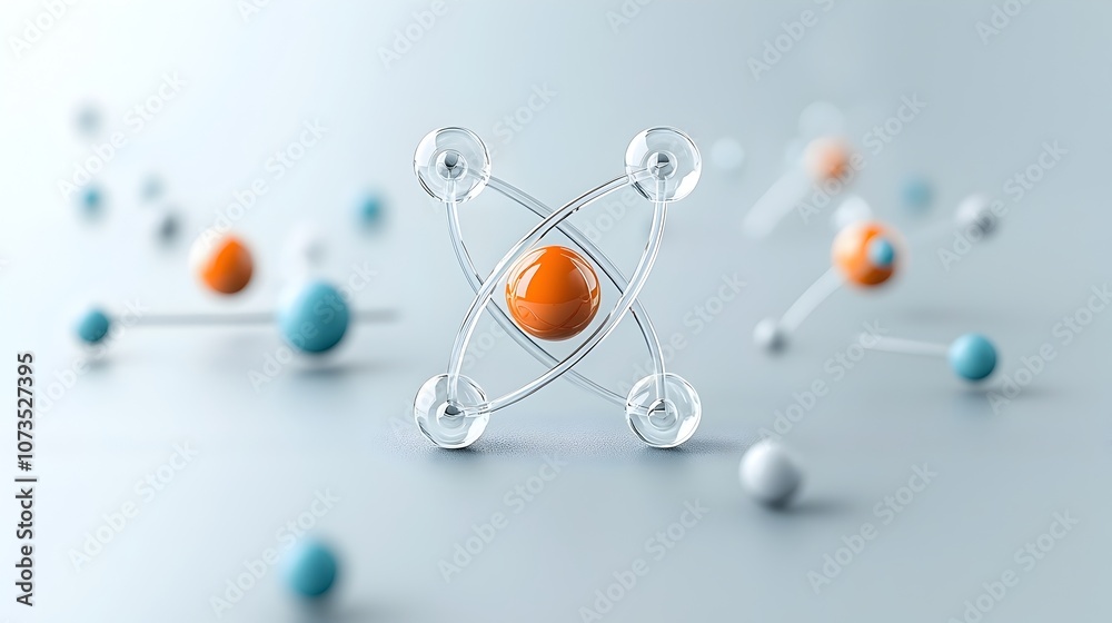 Poster Detailed 3D visualization of an atom model with transparent layers revealing the internal structure perfect for educational scientific and technological applications