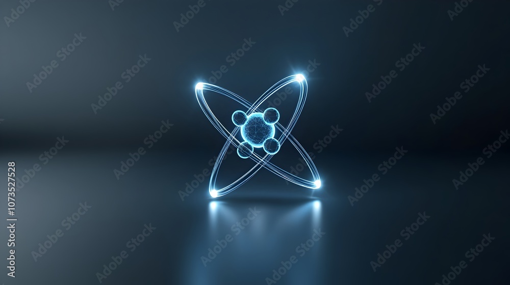 Aufkleber Futuristic 3D atom design with glowing particles in the nucleus and clearly defined electron orbits creating a visually appealing and captivating digital or background for technology science