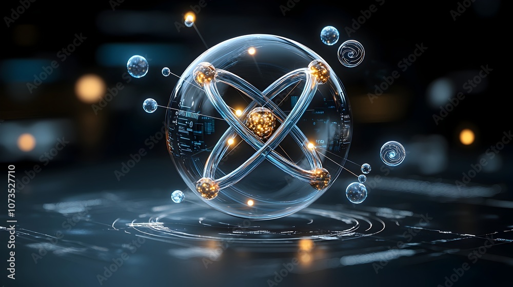 Leinwandbilder vibrant transparent 3d of atomic structure showcasing internal particles and electron movement in in