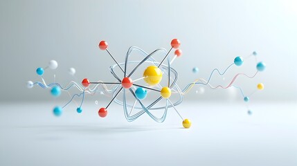 Naklejka premium Dynamic Atomic Model with Vibrant Digital Waves and Cutting Edge Technological Accents Representing Innovative Scientific Research and Discovery