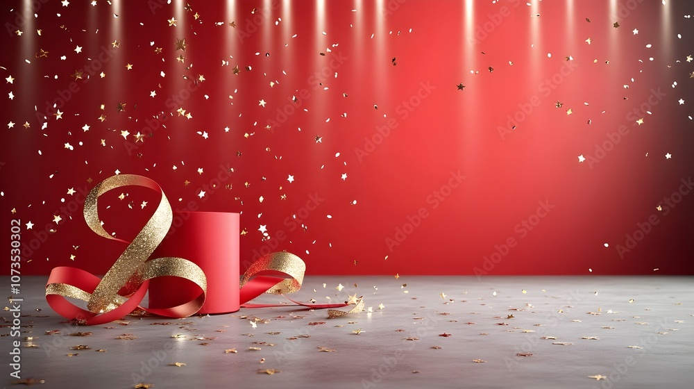 Poster dramatic and captivating background with a grand red color scheme accented by sparkling gold stars a