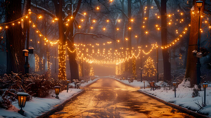 Magical Winter Wonderland with Glowing Lights