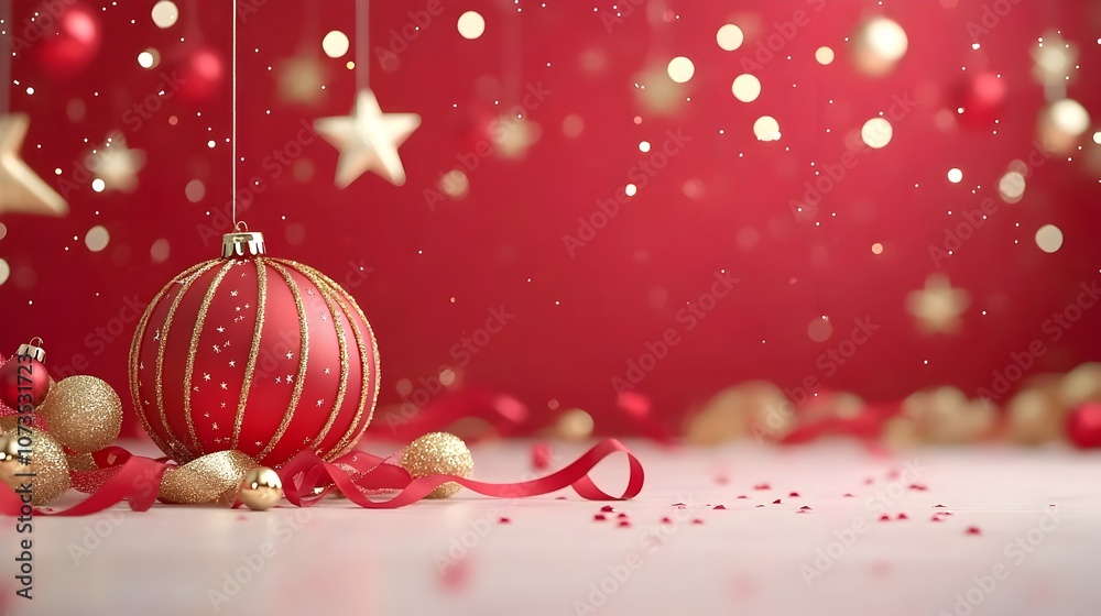 Leinwandbilder Captivating and Elegant Festive Red and Gold Background with Shimmering Moving Stars Soft Bokeh and Flowing Ribbon Decor Capturing the Essence of a Grand or Event