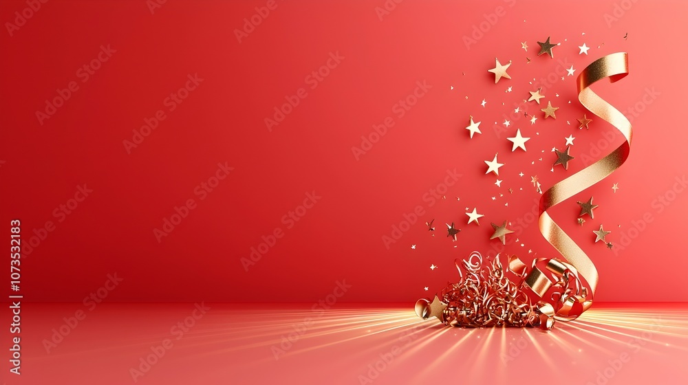 Poster luxurious red carpet background with shimmering gold stars smooth light rays and intricate ribbon ac