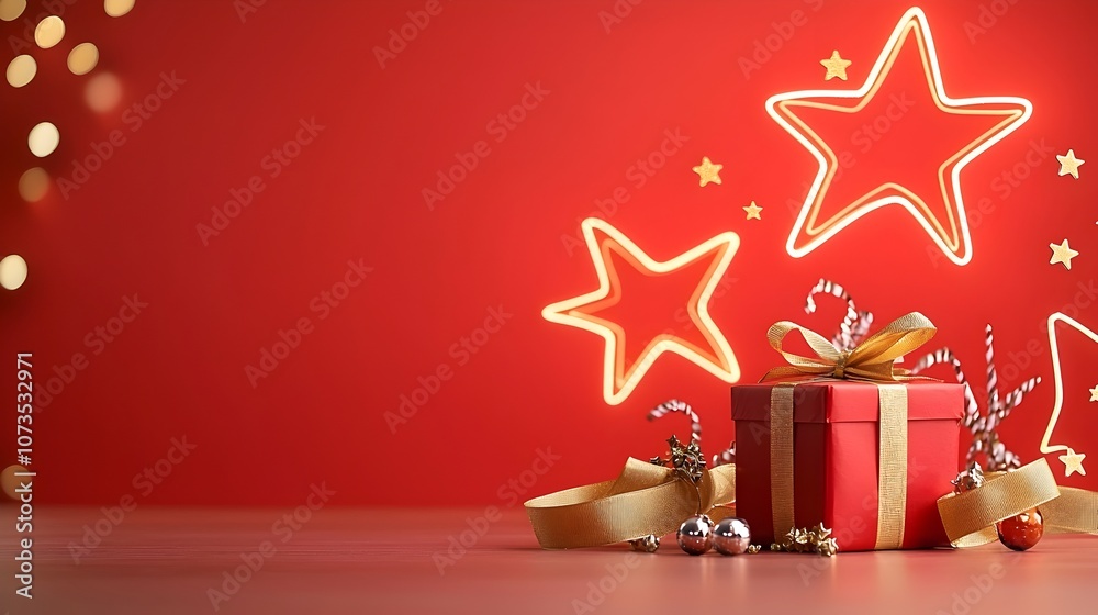 Aufkleber stunning abstract background with shimmering star shaped glowing lines over a rich red stage adorned