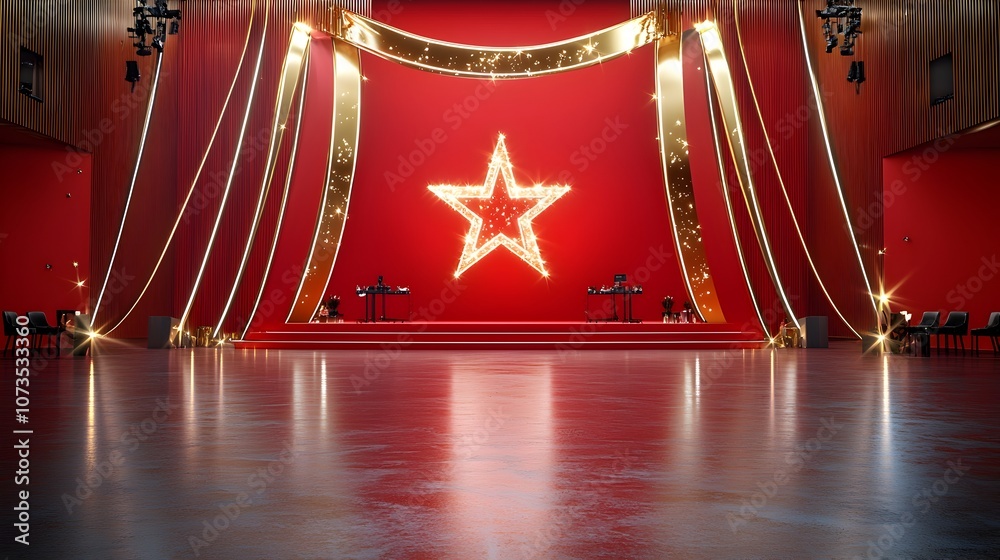 Aufkleber a grand and elegant event is framed by a radiant star set against a luxurious red stage with golden 