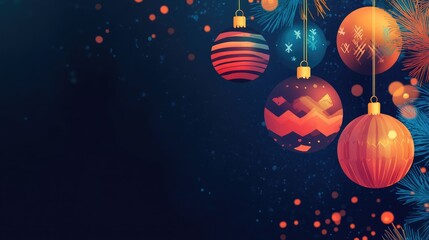 Fototapeta premium Christmas background, bright decorations, modern ornaments