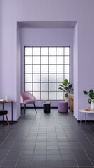 Modern Interior with Lavender Walls and Stylish Furniture: A Spacious Lounge for Relaxation and Inspiration