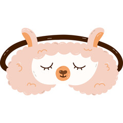 Cute cartoon sleeping mask in the shape of llama head. Funny childish animal eye mask. Hand drawn vector bedtime accessory for comfortable relaxation. Beige clipart isolated on white background.