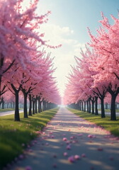 Naklejka premium Cherry Blossom Street in Spring