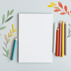 Coloring book page mockup with crayons