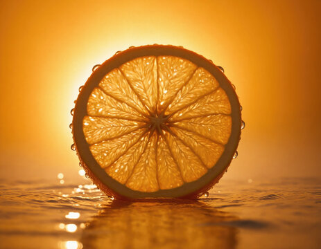Orange slice, fruit, macro, portrait.