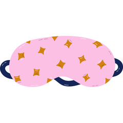 Cute cartoon sleeping mask with stars pattern. Funny girly pink eye mask. Hand drawn bedtime accessory for comfort dreaming to prevent insomnia. Colorful clipart isolated on white background.