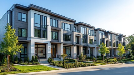 Fototapeta premium Modern Townhouses with Lush Green Landscape