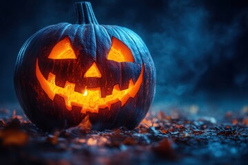 Naklejka premium Glowing Jack-o'-Lantern on Halloween Night