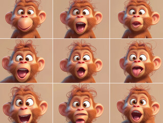 Pixelige Affen-Gesichtsausdrücke in verschiedenen Emotionen

