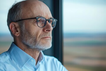 Business professional sitting at a window, reflecting on disciplined decisions and long-term goals, Professional reflecting on disciplined decisions, Calm and introspective