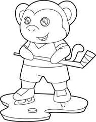 Monkey Ice hockey Ice hockey stick Animal Vector Graphic Art Illustration