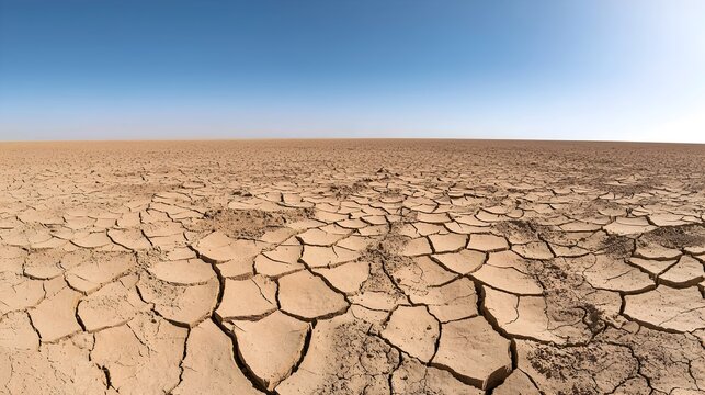 Desolate dry landscape with deep cracks and fissures in the parched cracked earth reflecting the extreme heat and dryness of the environment  This image conveys a sense of a harsh unforgiving