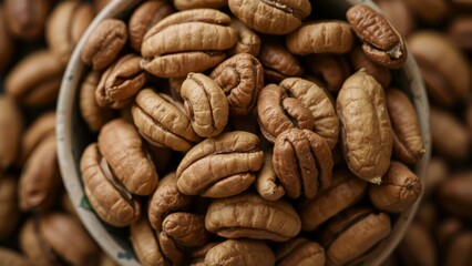 Naklejka premium Freshly Harvested Pecans in a Bowl - Perfect for Baking, Snacking, and Healthy Eating