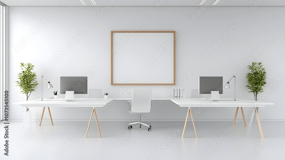 Leinwandbilder bright and minimalist office layout featuring a clean white workspace with a simple desk computer mo