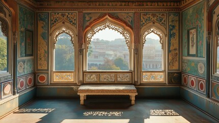 Indian-style window seat in the intricate designs of the palace 