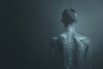 Spinal Anatomy Visualized on Human Back in Dark Setting