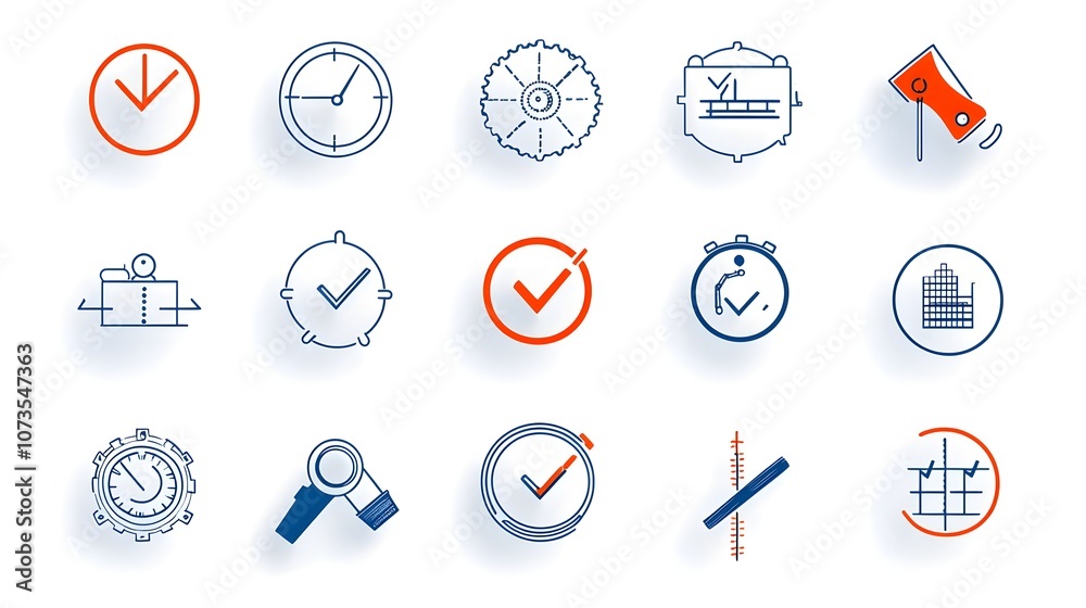 Poster Clean line art style check icon set with symbols for assurance production and inspection processes on a white background  Ideal for web mobile and industrial design applications