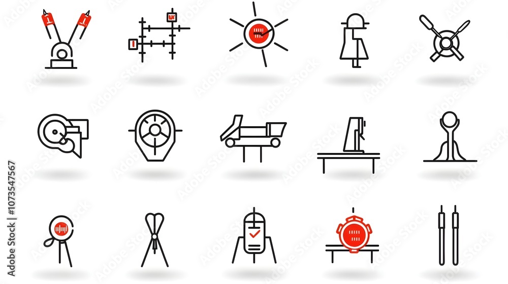 Poster Line style control icon collection for web and mobile application user interface  The icons represent various symbols for inspection production and assurance processes on a white background