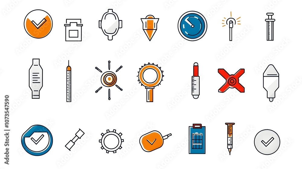 Aufkleber Comprehensive Line Style Control Icon Collection for Web and Mobile Applications Featuring Symbols for Inspection Production and Assurance on a White Background
