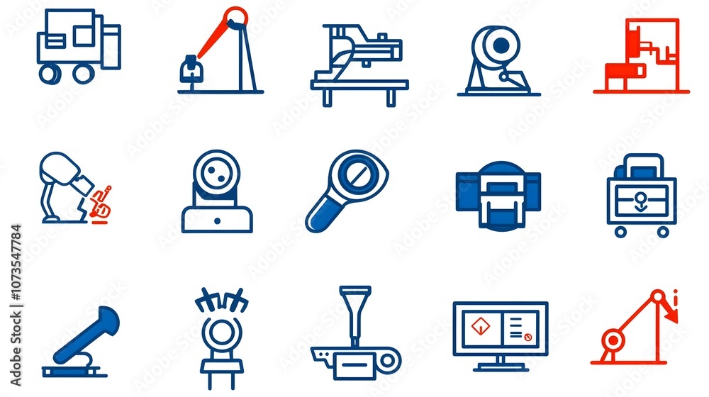 Poster Set of modern control icons in a minimalist line art style featuring symbols for assurance inspection and production processes  The simple clean design is suitable for various business technology