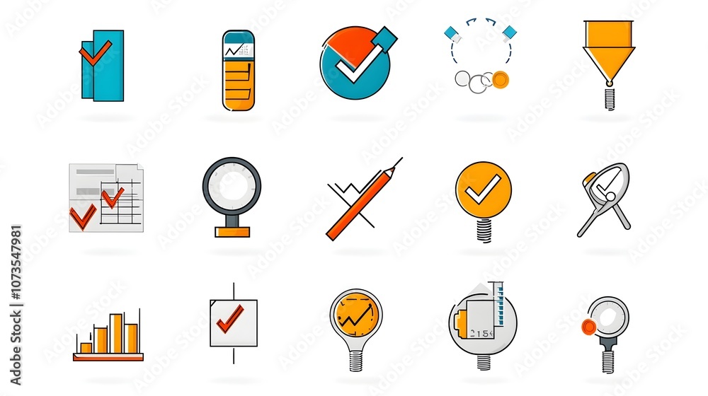 Fototapete Check Icons in Line Style for Apps and Web Featuring Inspection Testing and Certification Symbols on White Background  Visual Graphic Design Elements for User Control and Assurance Processes