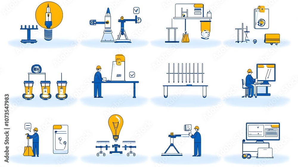 Aufkleber Assurance Icon Set in Line Style for Web Containing Evaluation Inspection and Testing on White Background  The set includes various icons related to management and assurance processes