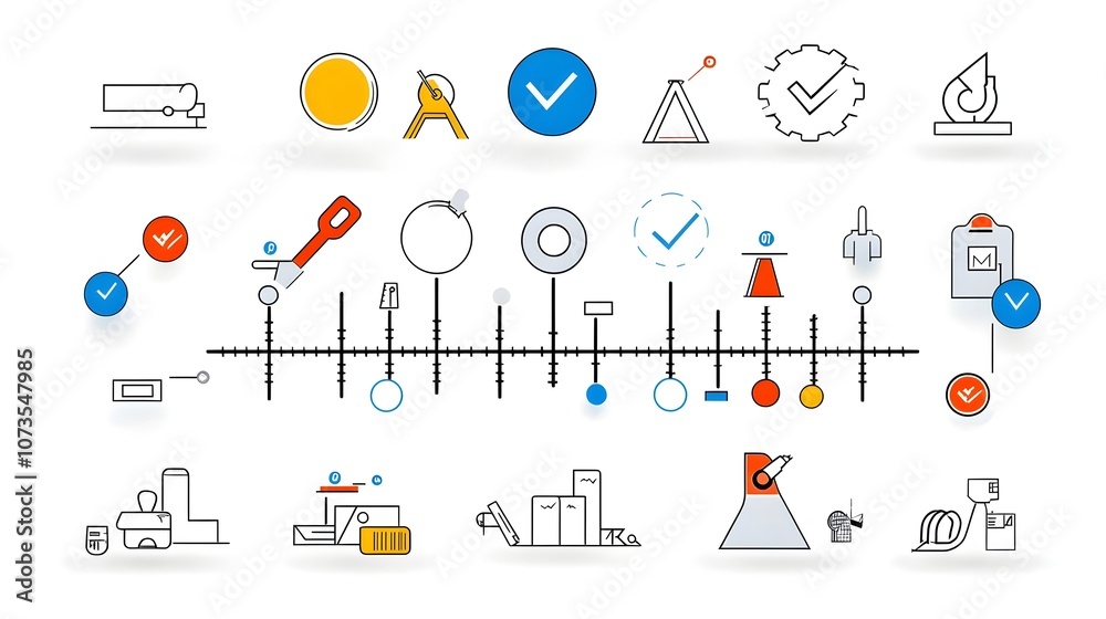 Poster Set of check icons in minimal line style design for mobile apps and web applications  Featuring inspection testing and certification symbols on a clean white background  Representing control