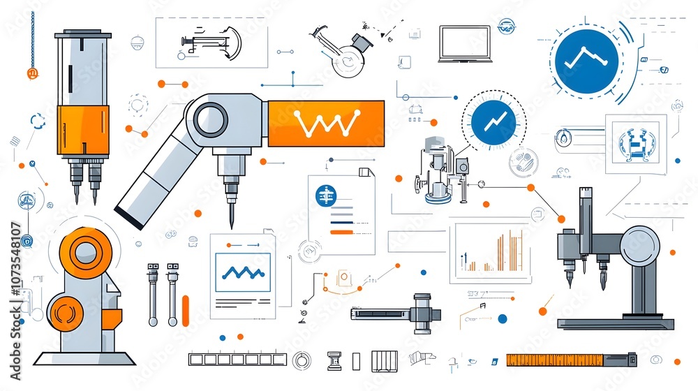 Fototapete Set of Line Art Assurance Icons Representing Inspection Evaluation and Production Symbols for Web Application Software Design and User Interface Development