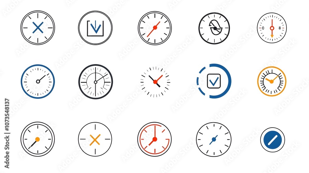Poster Collection of control icons featuring evaluation inspection and assurance symbols in a minimalist line art style on a clean white background  Graphic design elements for management testing
