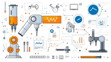 Set of Line Art Assurance Icons Representing Inspection Evaluation and Production Symbols for Web Application Software Design and User Interface Development