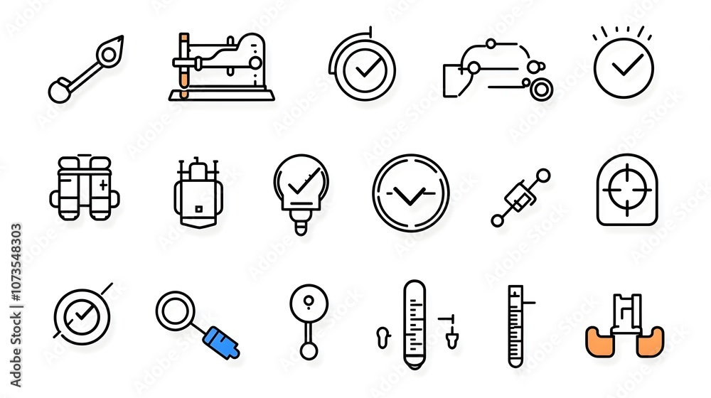 Leinwandbilder Set of minimalist control icons in clean line art style designed for web and mobile applications  These icons feature various testing and certification symbols on a white background