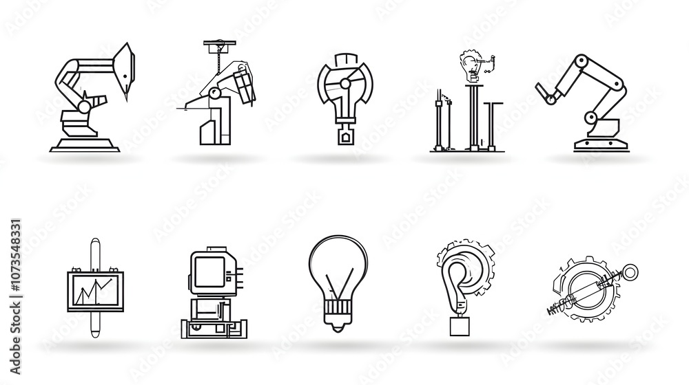 Aufkleber Control Web Icons in Line Style Depicting Inspection Production and Assurance Symbols on White Background  Graphic Design Representing Business Technology