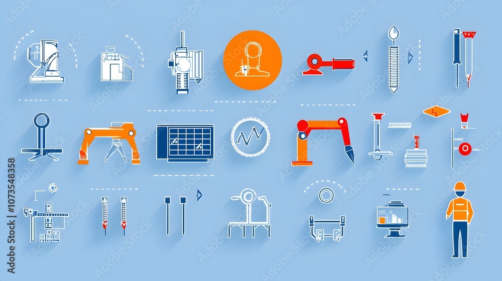 Poster Set of Control Web Icons in Line Style Depicting Inspection Production and Assurance Symbols on White Background  Conceptual for Business Process Assurance and Continuous Improvement